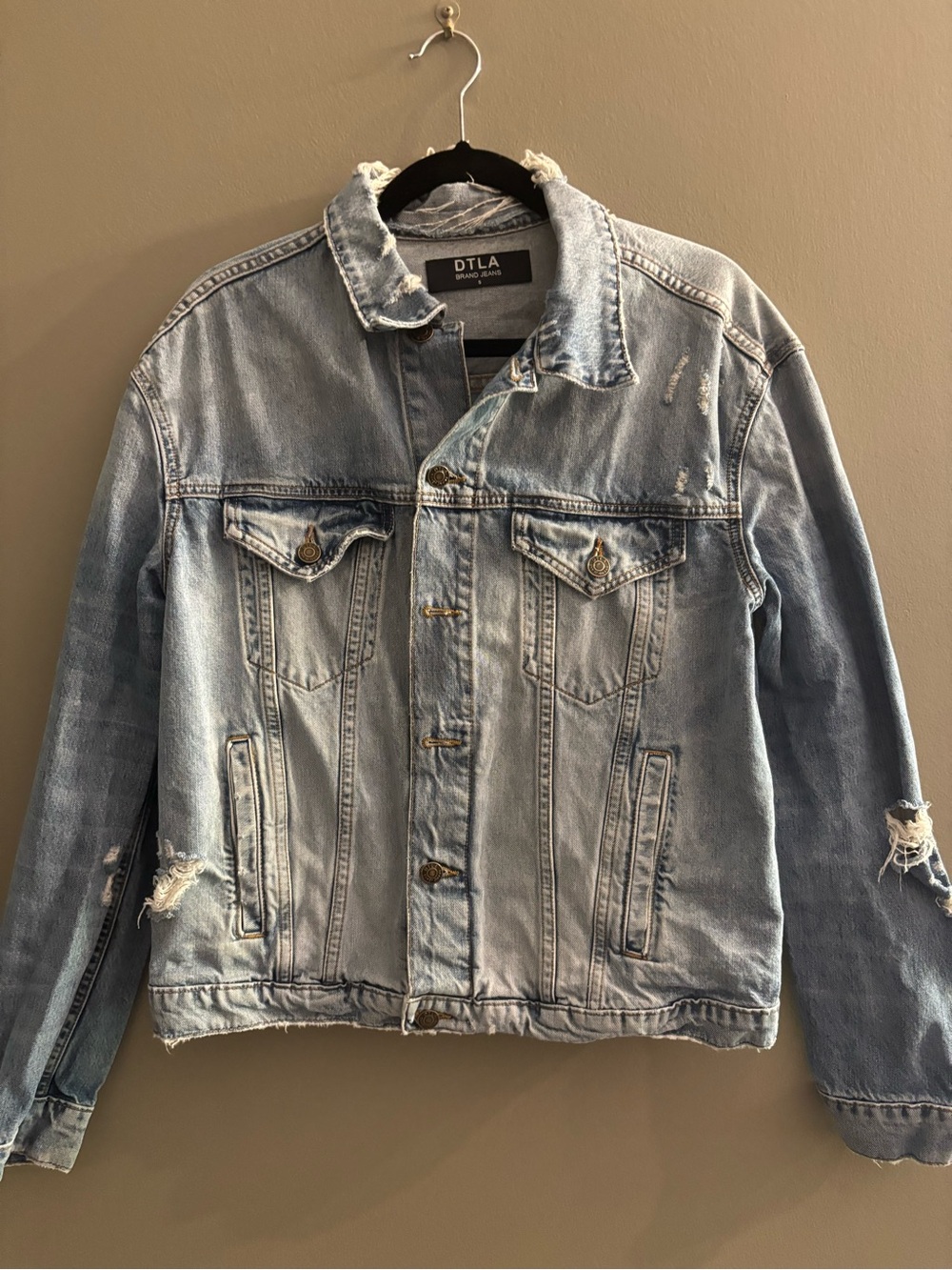 DTLA Brand Jean Denim Boyfriend Jacket Small Hipster Distressed Button Holes